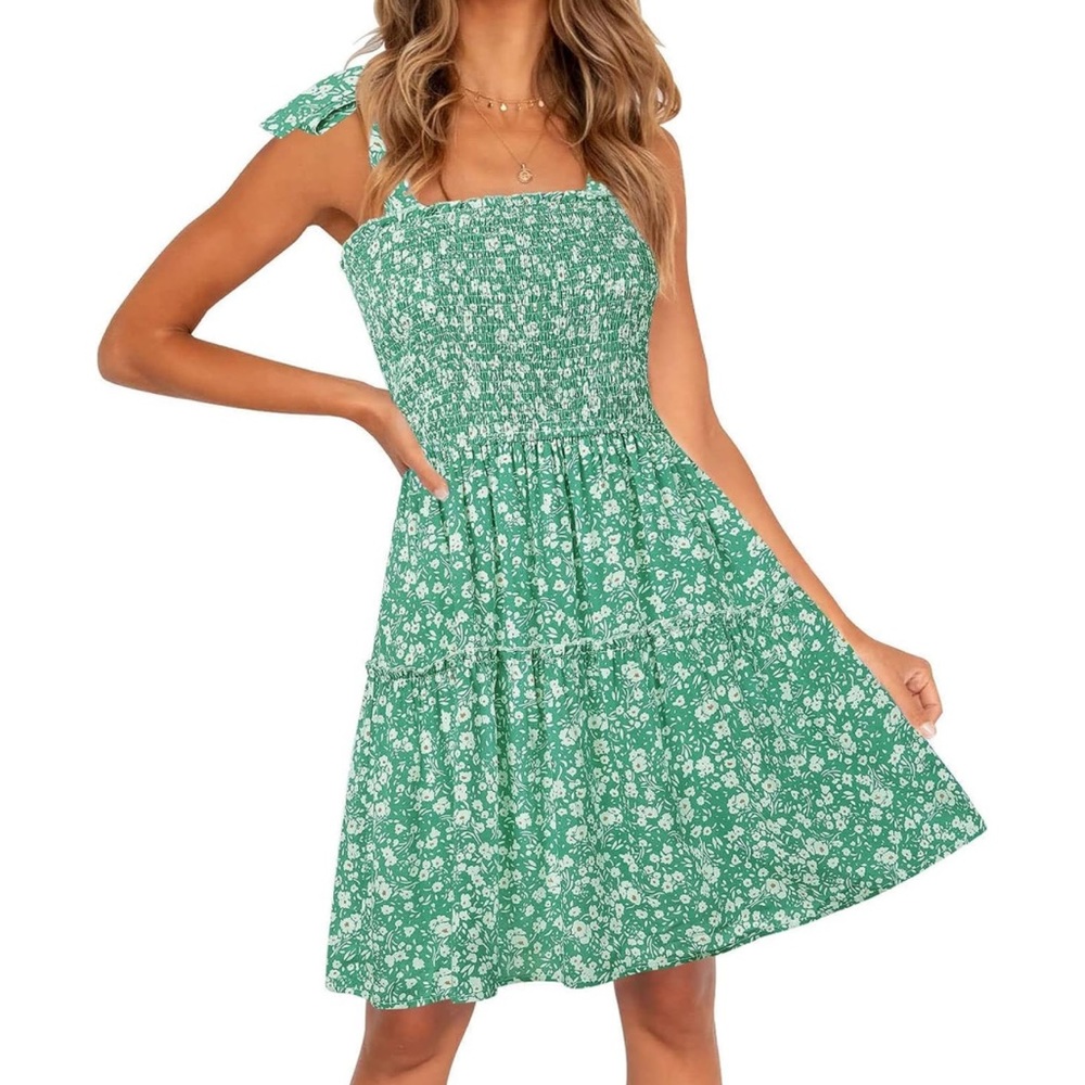 Green floral boho Mini Dress